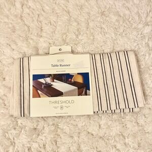 Threshold Table Runner 14 x 72 Black White Stripe Machine Washable